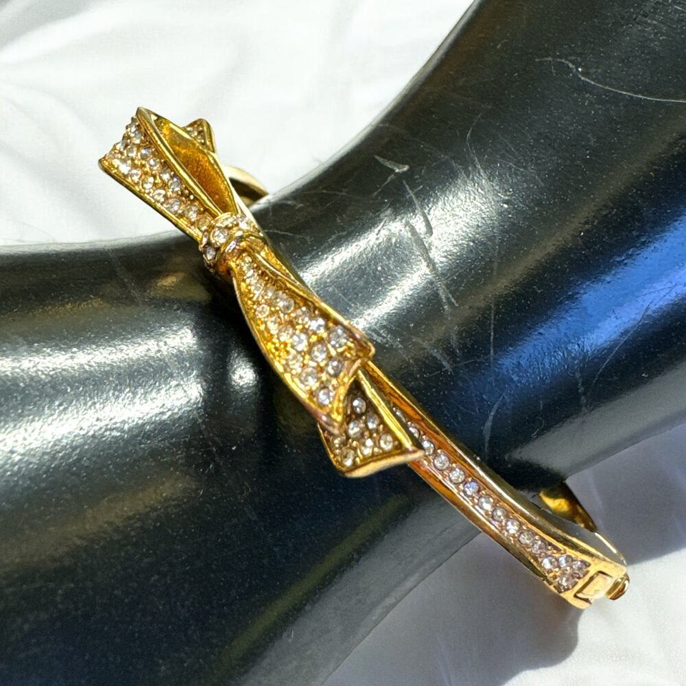 kate spade Gold Bow Rhinestone Hinged Bangle Bracelet
